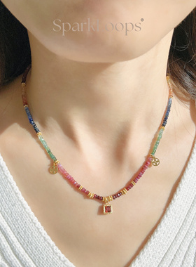 SparkLoops 婆罗门 9月生辰石进口彩蓝宝石碧玺托帕石项链/套组链