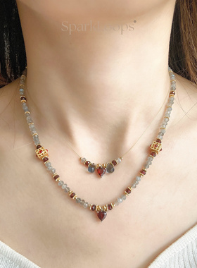 SparkLoops 极光 天然拉长石/石榴石叠戴项链/锁骨链/颈链/毛衣链