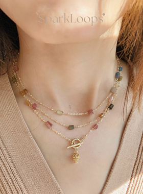 SparkLoops 碧玺链 10月生辰石天然碧玺链多层叠戴/毛衣链/锁骨链