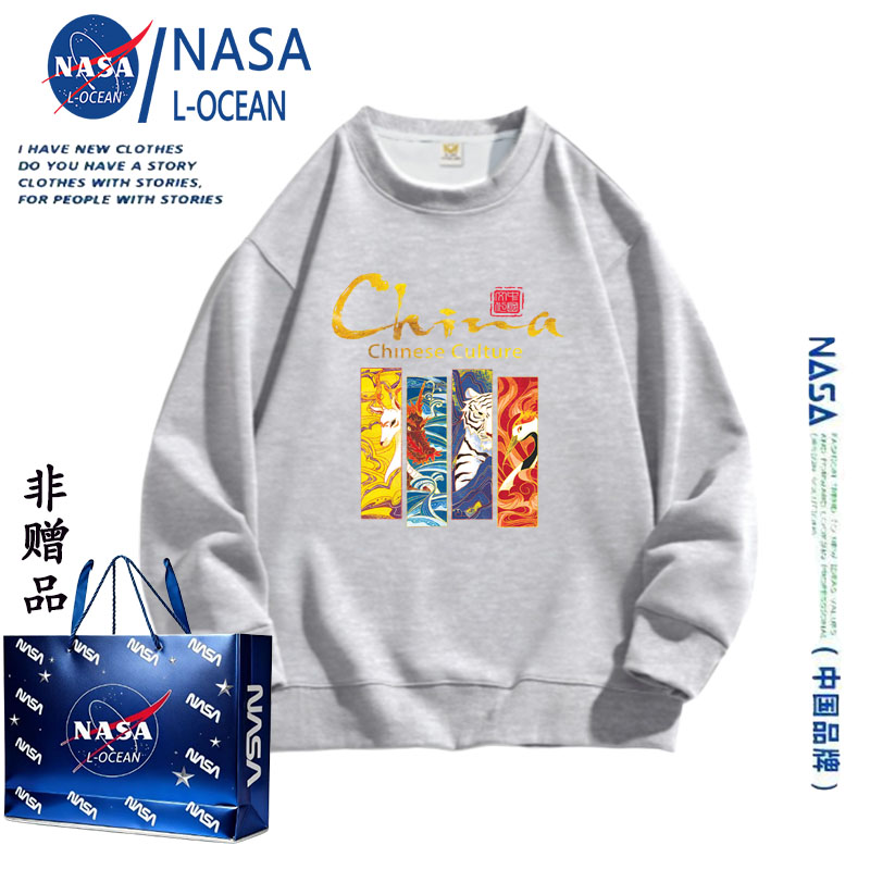 NASA男士美式重磅320G套头卫衣春秋季衣服圆领长袖情侣潮牌上衣服