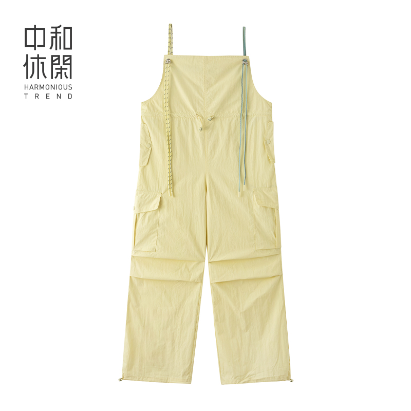 中和休闲工装背带裤女2025夏季薄款时尚宽松直筒显瘦收腰连体裤