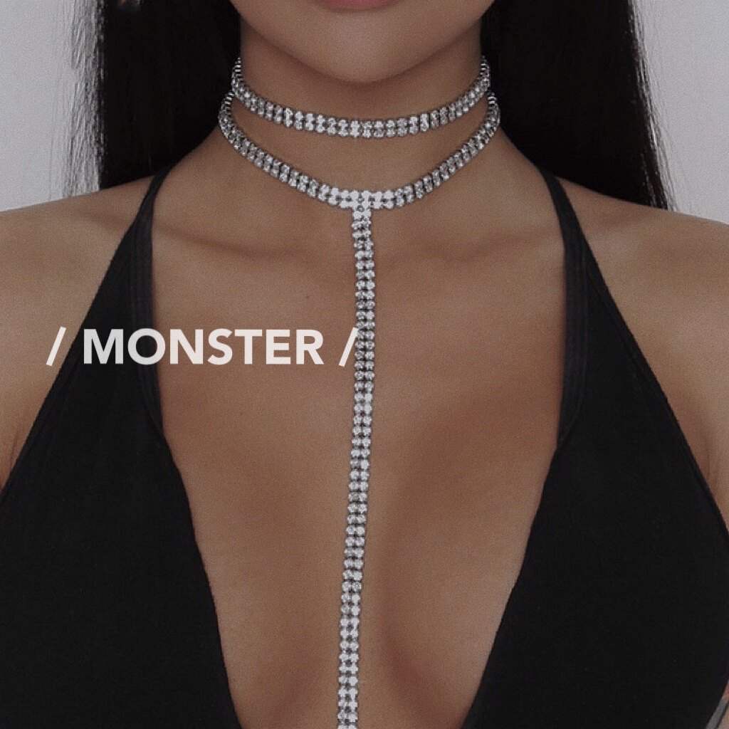 MONSTER 项链 choker 双层闪钻 胸部流苏装饰 胸链 欧美风 辣妹