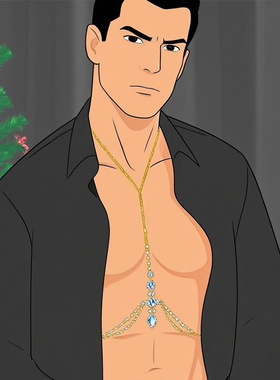 MONSTER 男士身体链条腰链性感情趣水钻挂脖胸链配饰body chain