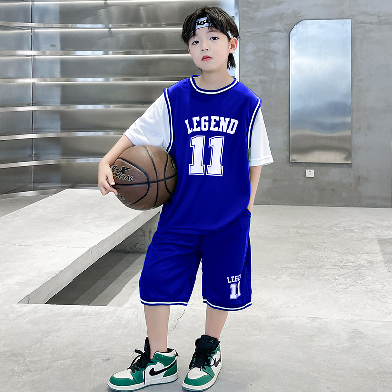 儿童蓝球服套装男童学生夏季训练队服中大童短裤短袖速干休闲球衣