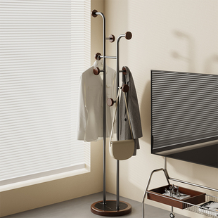 ins风落地衣架卧室客厅小型复古挂衣架简易衣服架子置物架挂衣杆