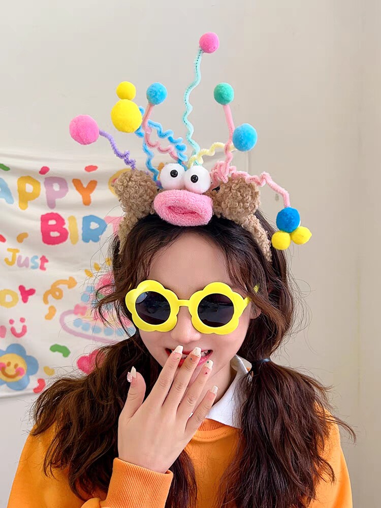 热销搞怪发箍可爱甜美百搭头箍毛绒欢乐摇摆弹簧发卡生日派对装扮