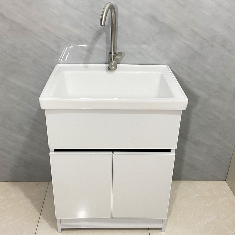 太空铝洗衣柜 阳台洗手池落地陶瓷家用一体盆深槽带搓板洗衣池