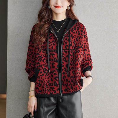 豹纹连帽妈妈短外套2025秋冬新款小个子洋气显瘦双面羊绒夹克上衣