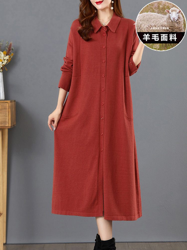 羊毛连衣裙子女2023秋冬季新款妈妈针织羊绒毛衣长裙大码宽松胖mm