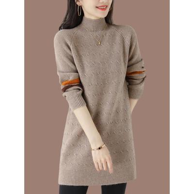 配大衣高档洋气毛衣裙女中长款秋冬宽松半高领针织加厚羊毛打底衫