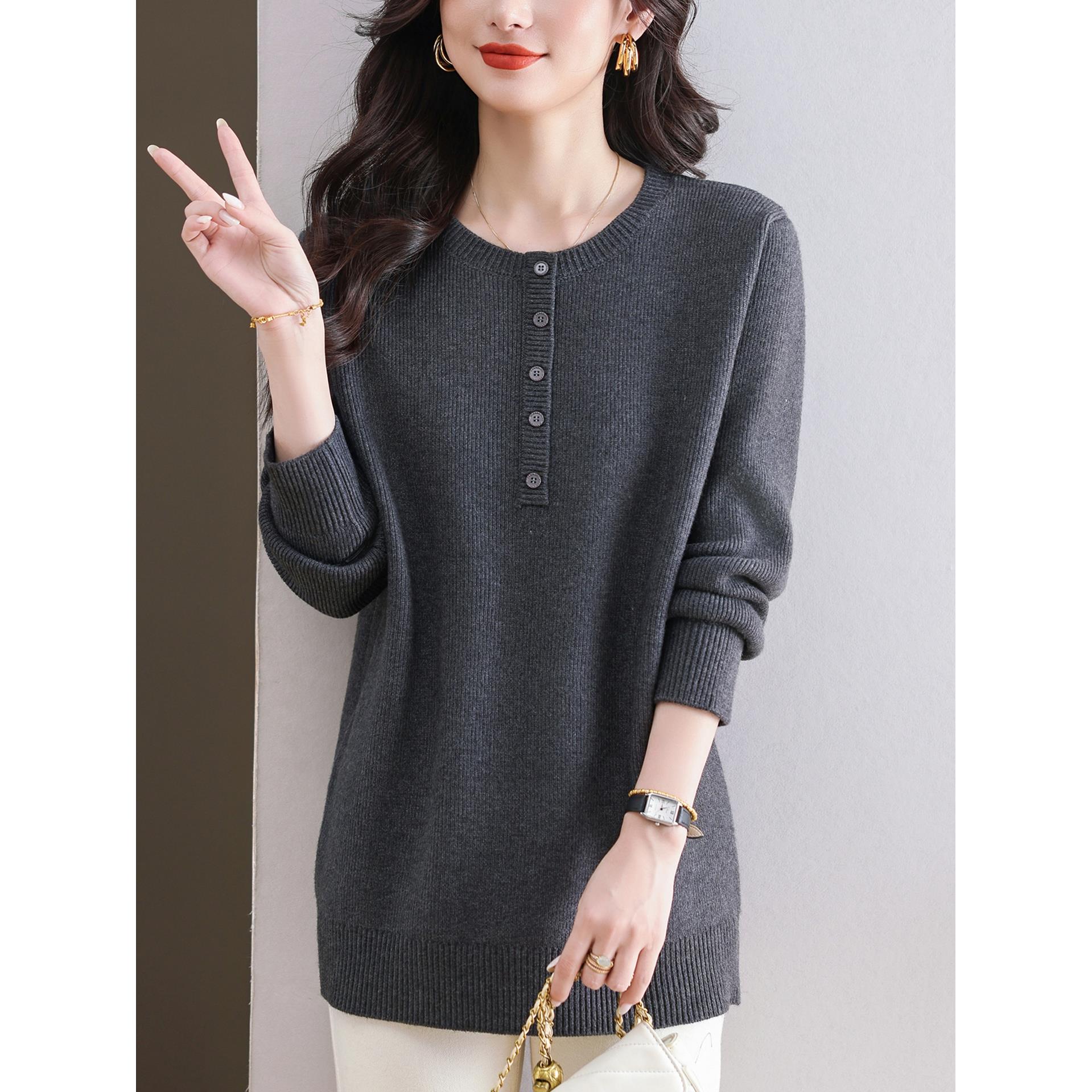 胖妈妈秋冬羊毛衫女休闲中长款毛衣宽松加肥大码遮肚针织打底上衣