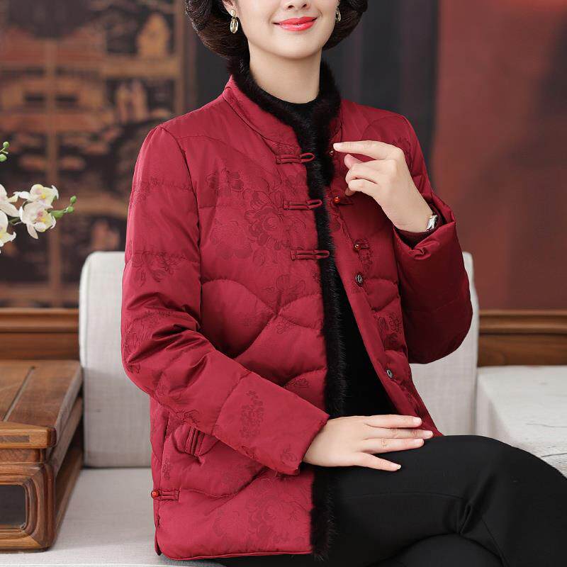 妈妈唐装羽绒服女高档加厚保暖中老年人国风外套奶奶冬装短款70岁
