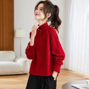 针织打底衫2025新款今年流行爆款秋冬洋气短款加厚红色高领毛衣女