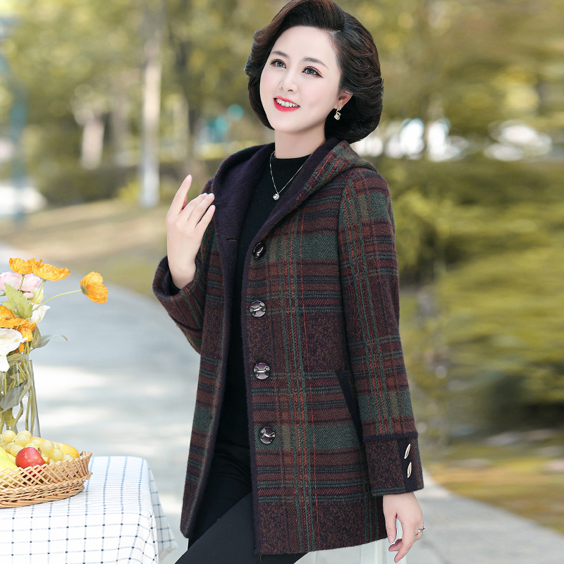 2023新款妈妈冬装毛呢外套连帽大码中老年人女士秋冬高档呢子大衣