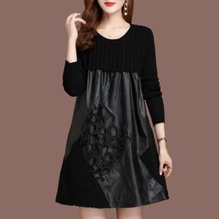 配裤子羊毛衫女秋冬中长款宽松大码针织毛衣裙胖妈妈洋气连衣裙厚