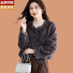 仿水貂绒皮草大衣短外套女2025秋冬新款皮毛一体高档加厚保暖开衫