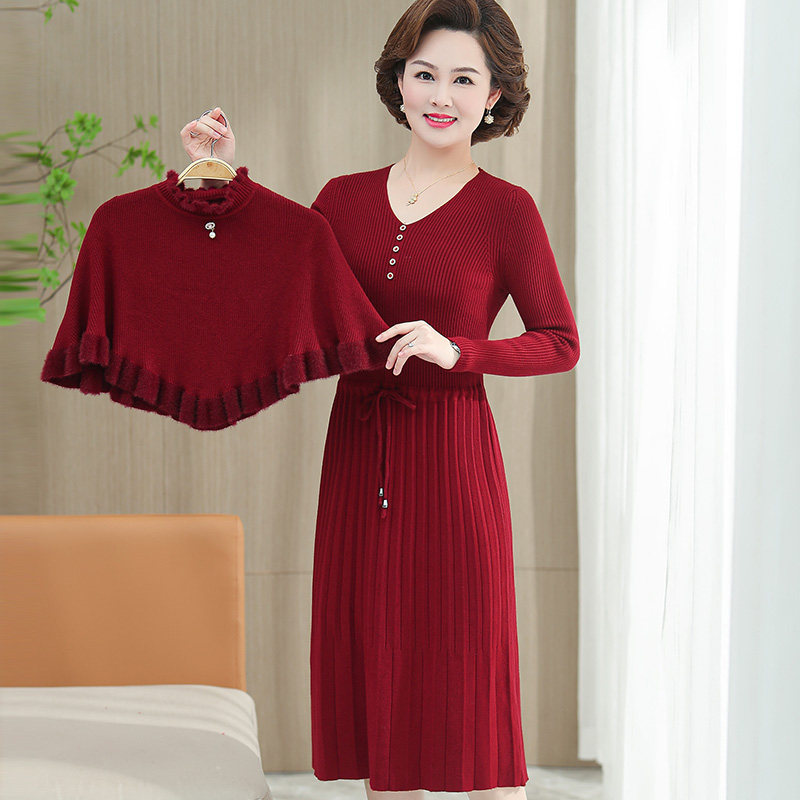 妈妈春秋装连衣裙女新款中年人洋气结婚礼服中老年喜婆婆婚宴裙子