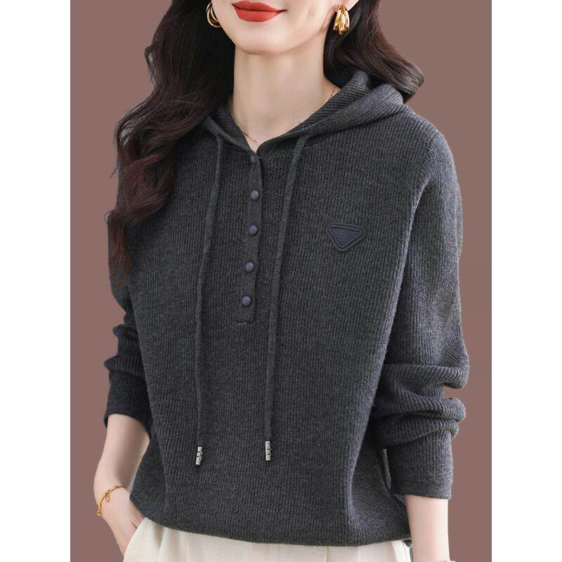 连帽毛衣女短款2025新款秋冬季宽松针织衫卫衣洋气减龄羊毛打底衫