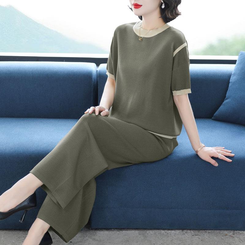 2026年夏季新款洋派休闲时尚套装女中年妈妈显瘦短袖阔腿裤运动服