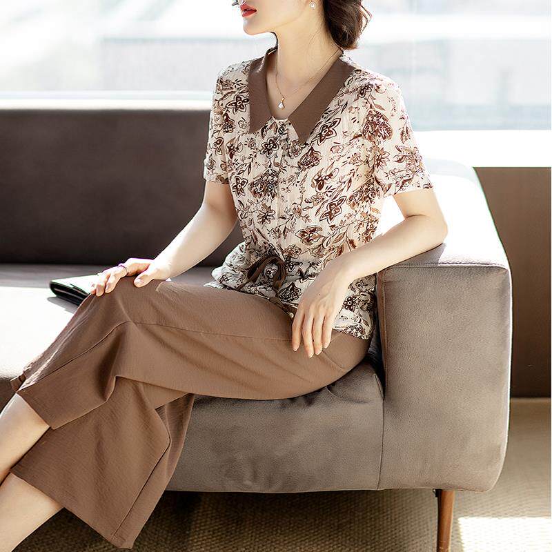 中年妈妈夏装2026新款短袖40岁年轻高贵气质套装中老年女休闲衣服