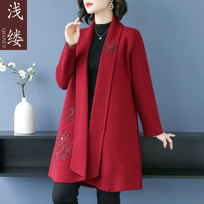 新款妈妈春秋装外套中老年女秋冬装洋气针织上衣服喜婆婆婚宴礼服