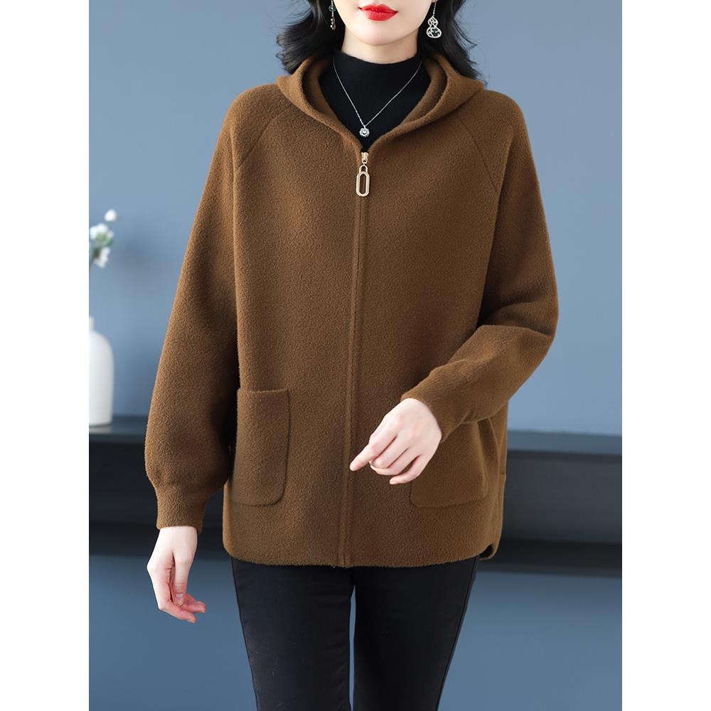 秋冬女款连帽羊绒外套2025新款今年流行爆款纯色双面绒毛呢子大衣