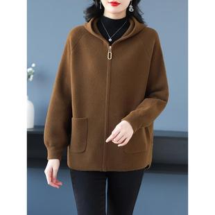 秋冬女款连帽羊绒外套2025新款今年流行爆款纯色双面绒毛呢子大衣