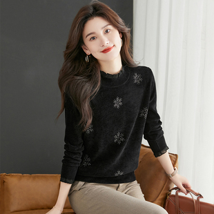 2025新款天鹅绒打底衫女秋冬季内搭可外穿毛衣洋气加绒高级感上衣