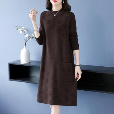 妈妈加肥加大码秋冬季新款宽松显瘦加厚打底衫女中长款毛衣连衣裙