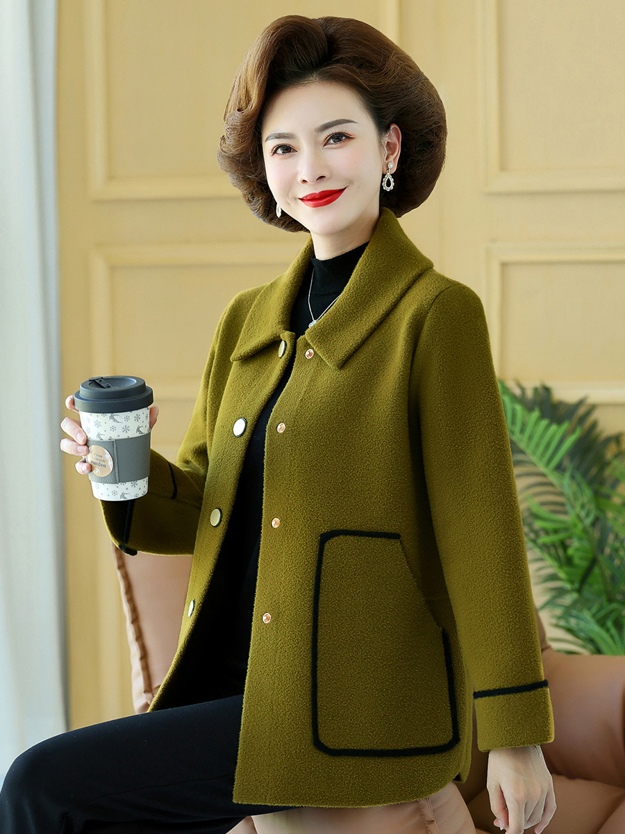 妈妈秋装毛呢外套大码时尚上衣服2023新款中老年女装春秋洋气大衣