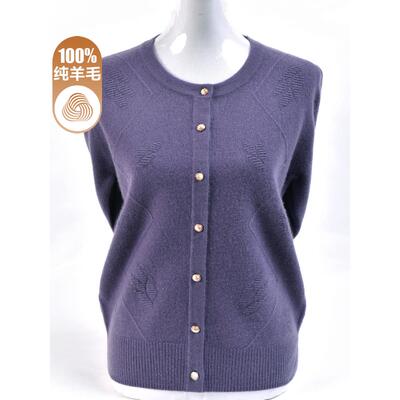 中老年女装100%纯羊毛开衫妈妈秋冬季毛衣外套中年针织衫洋气上衣