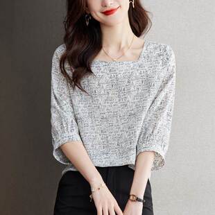 杭州真丝衬衫女短袖t恤2025新款夏季碎花中袖高端大牌桑蚕丝上衣