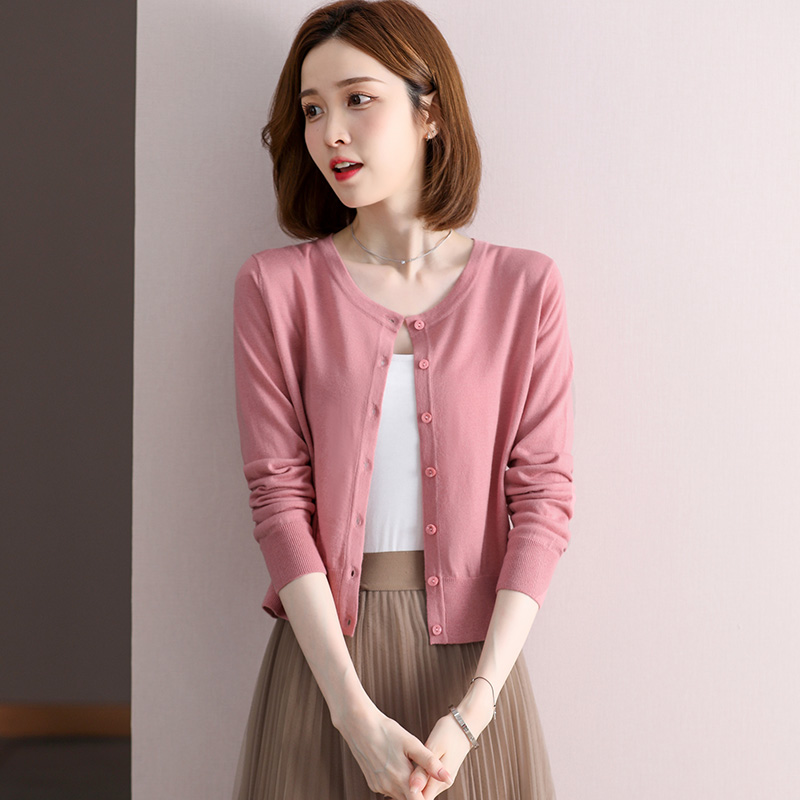 薄款羊毛衫圆领针织开衫女2023新款早秋毛衣外套女装妈妈女装洋气
