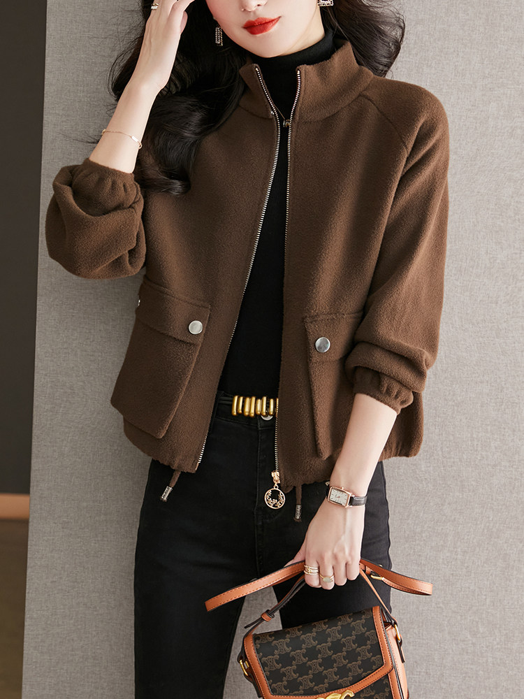 水貂绒外衣女秋装2023年新款毛呢外套女秋季羊毛毛衣开衫宽松短款