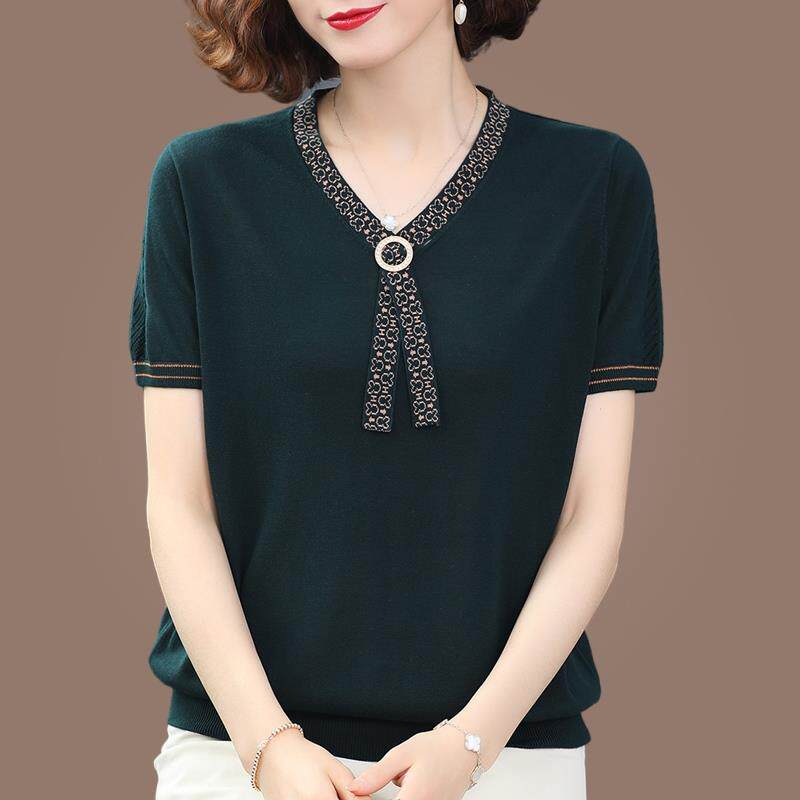 名品牌桑蚕丝短袖t恤女夏装2026新款中年妈妈薄款大码针织衫上衣