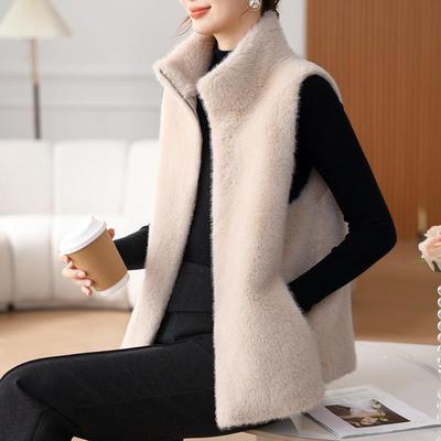 妈妈冬装加厚皮毛一体皮草马甲短款立领水貂绒外套中老年女装坎肩