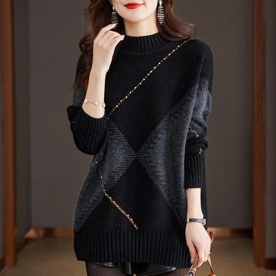 羊毛衫半高领毛衣女秋冬新款中长款加厚羊绒衫宽松大码针织打底衫