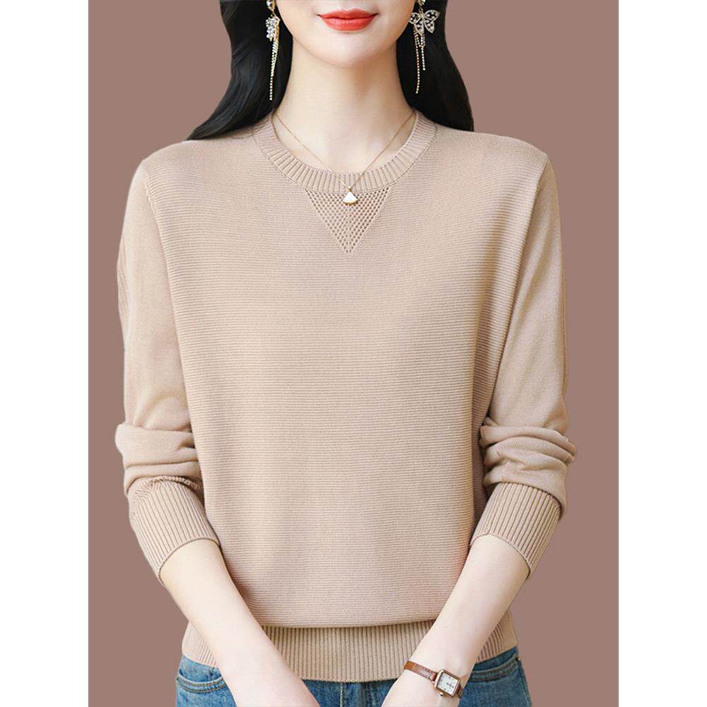 桑蚕丝针织打底衫女薄款长袖T恤春秋2025新款洋气圆领妈妈装上衣