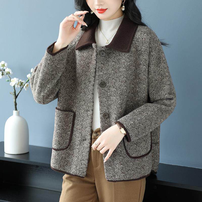 2024新款中年妈妈秋装外套洋气宽松加肥加大码上衣女春秋毛呢开衫