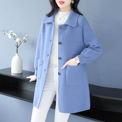 双面羊绒大衣女2025春秋高级感气质妈妈装宽松大码中长款毛呢外套