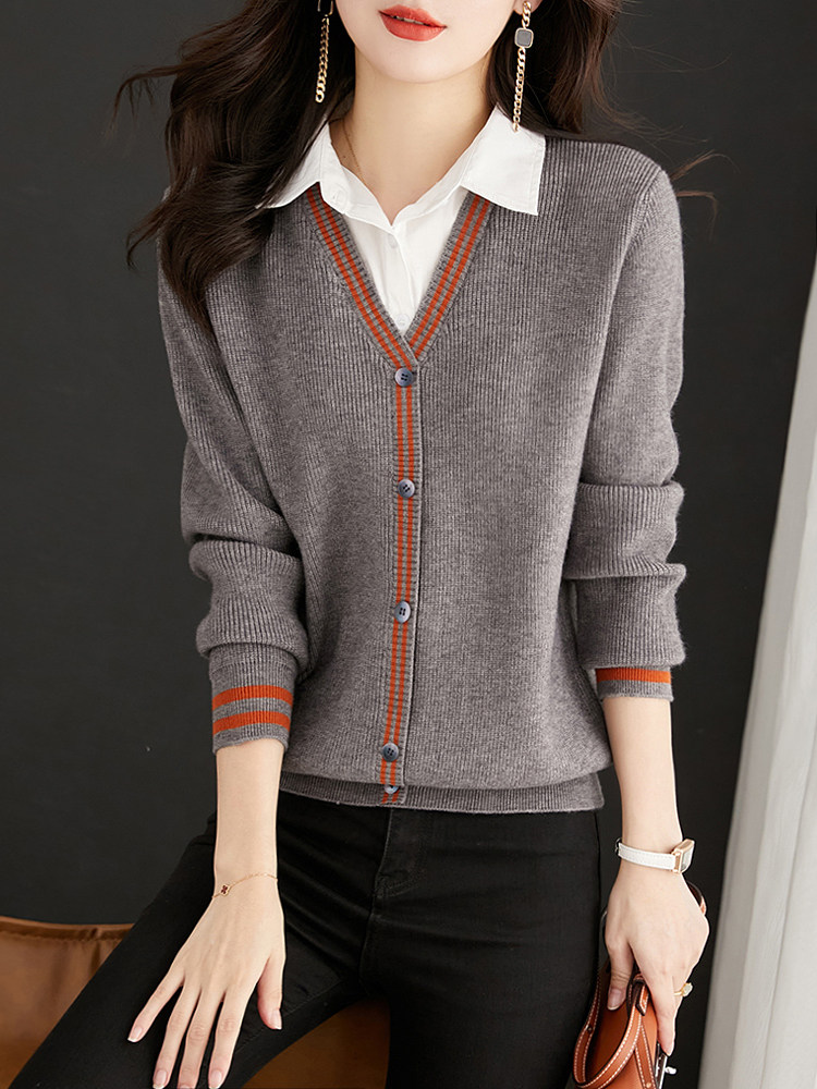 毛衣女秋冬2025新款爆款时尚假两件上衣高级感洋气内搭针织打底衫