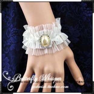 『SwanSong』唯美lolita白色新娘婚宴水钻珍珠层叠蕾丝手链腕饰