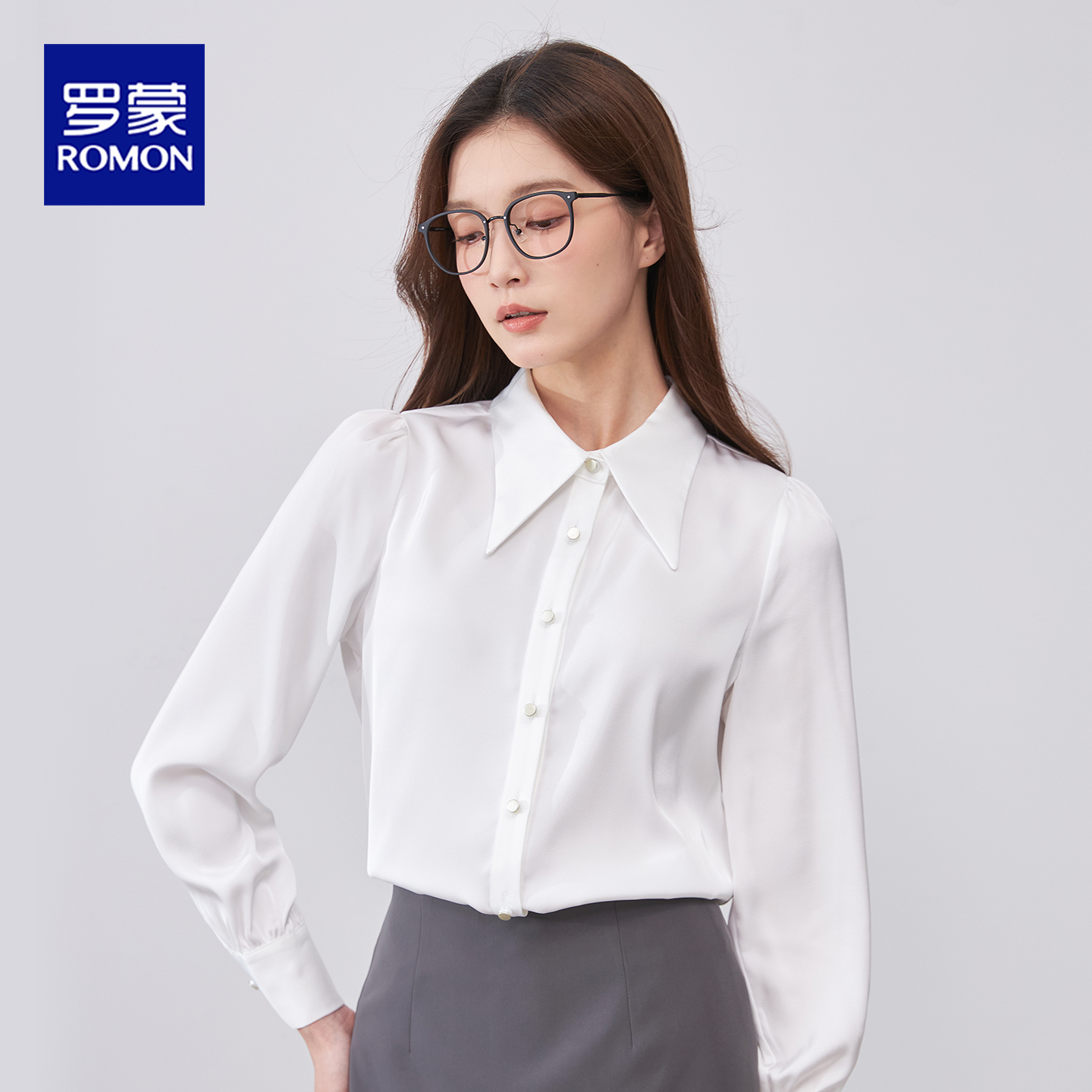 法式尖领缎面衬衫女高级感