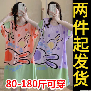 一体睡裙阿桑中长款学生睡衣少女T恤裙阿嬷印花家居服大码连衣裙