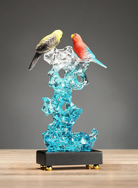 中式太湖石摆件喜鹊喜上枝头摆件