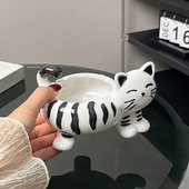 北欧陶瓷猫咪摆件家用客厅个性 饰品 办公室高级烟灰缸防飞灰家居装