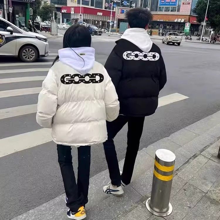 美式宽松棉衣设计感字母烫钻棉服男女冬季新款潮牌情侣装加厚外套