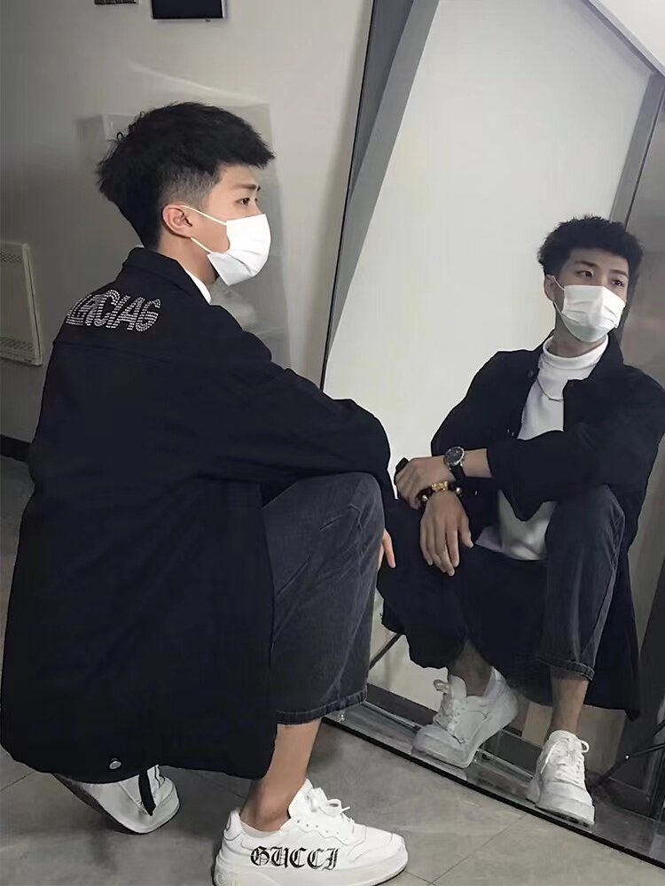 牛仔外套男烫钻字母潮牌网红同款精神小伙痞帅夹克美式潮流上衣服