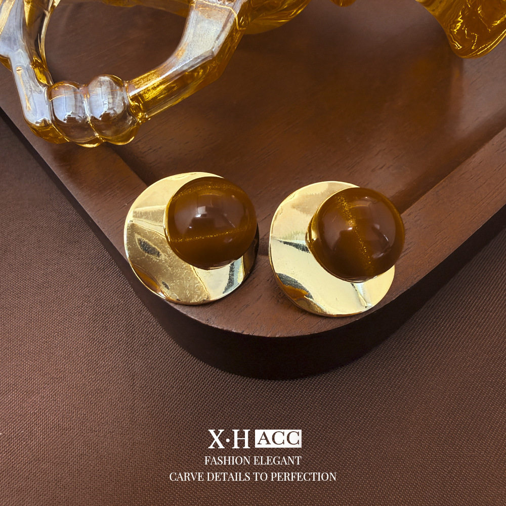 银针不规则几何琥珀珍珠耳钉小众复古个性设计耳环独特高级感耳饰