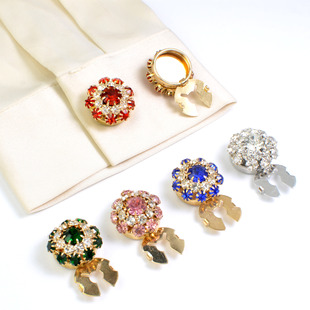 珍珠水钻衬衣袖 时尚 扣纽扣盖花朵领扣钻饰扣纽扣套 cover button